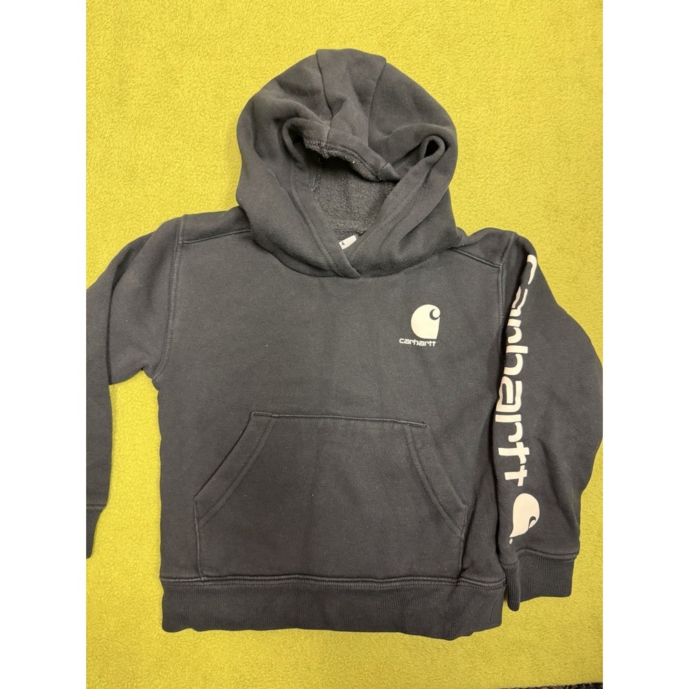 Carhartt Hoodie Kids Black Logo Sleeve Graphic Sweatshirt Size 4 4T